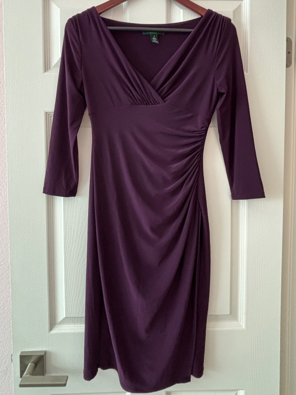 LAUREN RALPH LAUREN Side Ruched Sheath Dress - Purple Size 2 - Picture 3 of 11